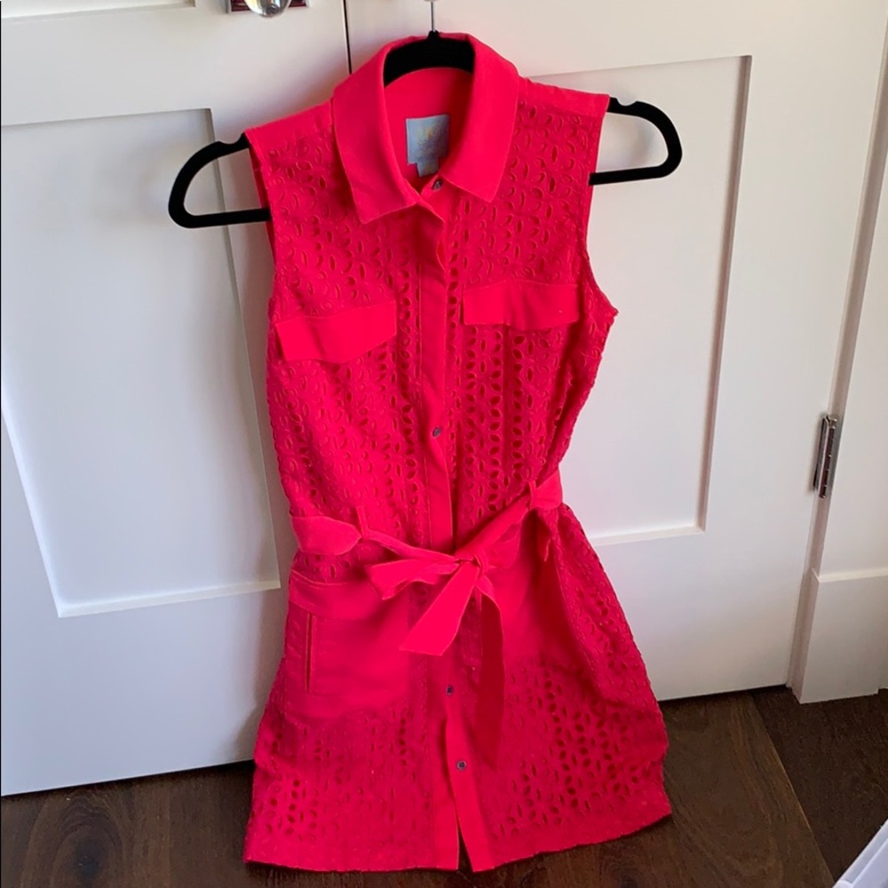 Hot Pink CeCe by Cynthia Steffe Eyelet Shirtdress